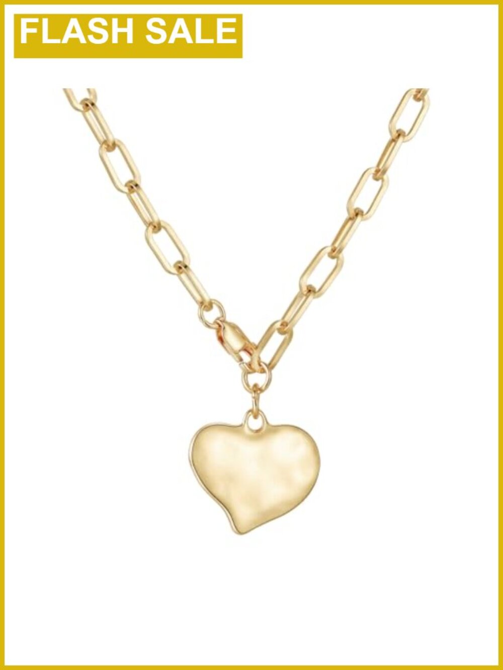 Chunky Gold Tone Heart Pendant Necklace Paperclip Chain 18 Inch Women's Jewelry